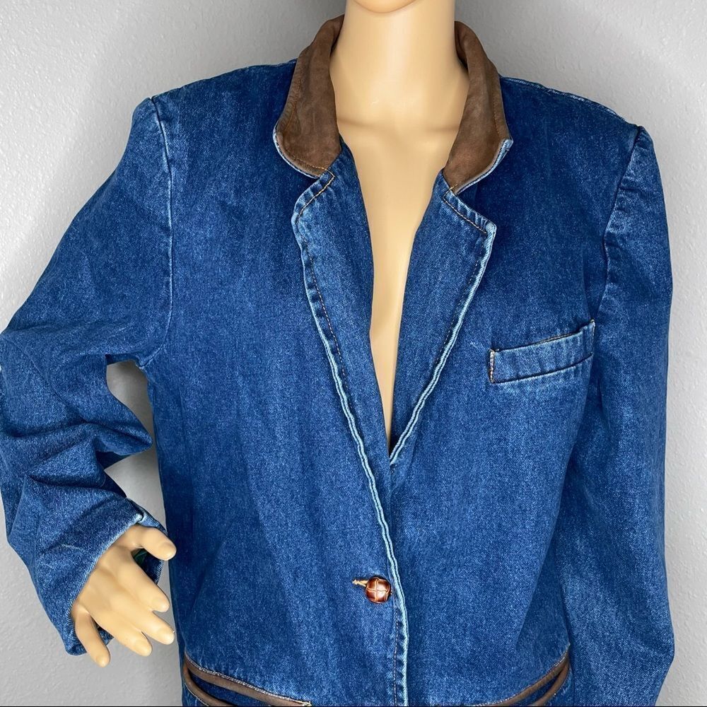 Vintage Forenza Blue Denim with Leather Collar Jacket Size Medium - Picture 2 of 16